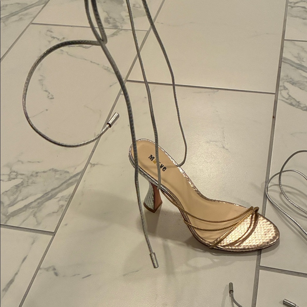 Maeve Silver and Gold Heeled Tie Up Sandals - Picture 5 of 8